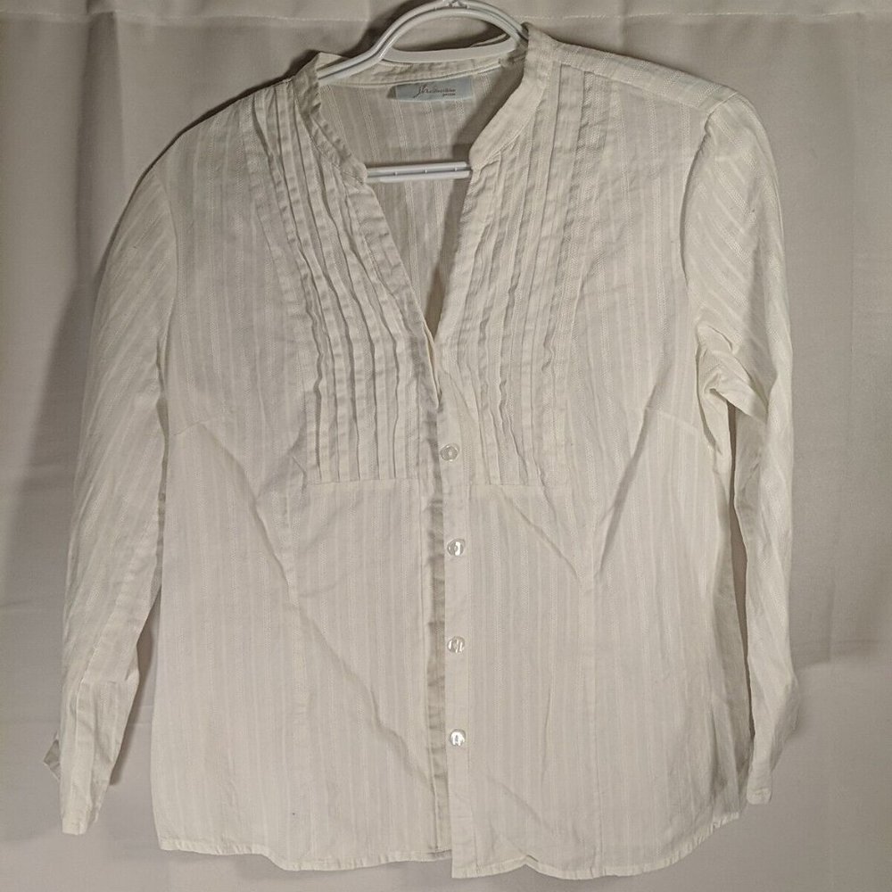 JH Collectibles Petite White Blouse Button-up Shirt V-neck 3/4 Sleeves Peasant M